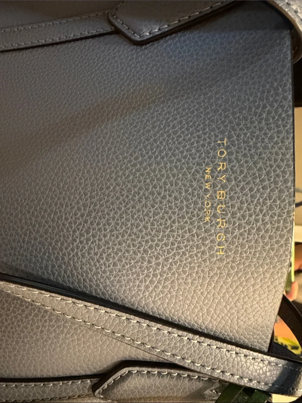 Tory Burch Perry Blue Leather Tote with Green Accent